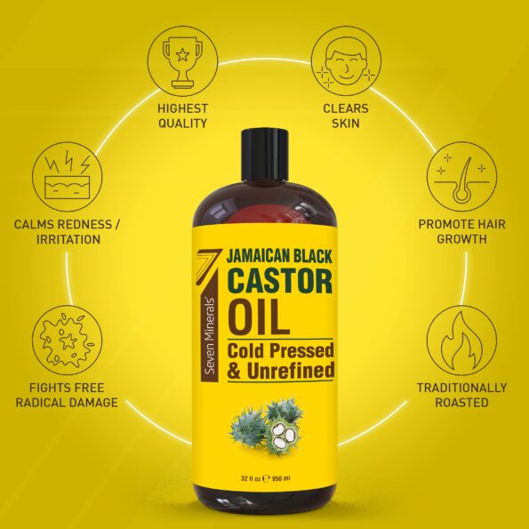 Pure Jamaican Black Castor Oil - Big 32 fl oz Bottle - Unrefined & Hexane Free - 100% Pure Jamaican Black Castor Oil for Hair Growth, Thicker Eyelashes & Eyebrows, Dry Skin, Healing, Hair Care