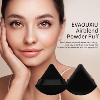 EVAOUXIU 6 Pieces Triangle Powder Puffs & 2 Pieces Makeup Sponges with a Travel Case, Individually Wrapped Velour Cotton Makeup Puff for Loose Powder Body Powder (Black)