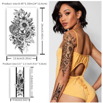 Yazhiji 40 sheets Lasting Temporary Tattoos Large Chrysanthemum and Lotus Flowers Collection Waterproof Temporary Fake Tattoo Stickers for Women and Girls.