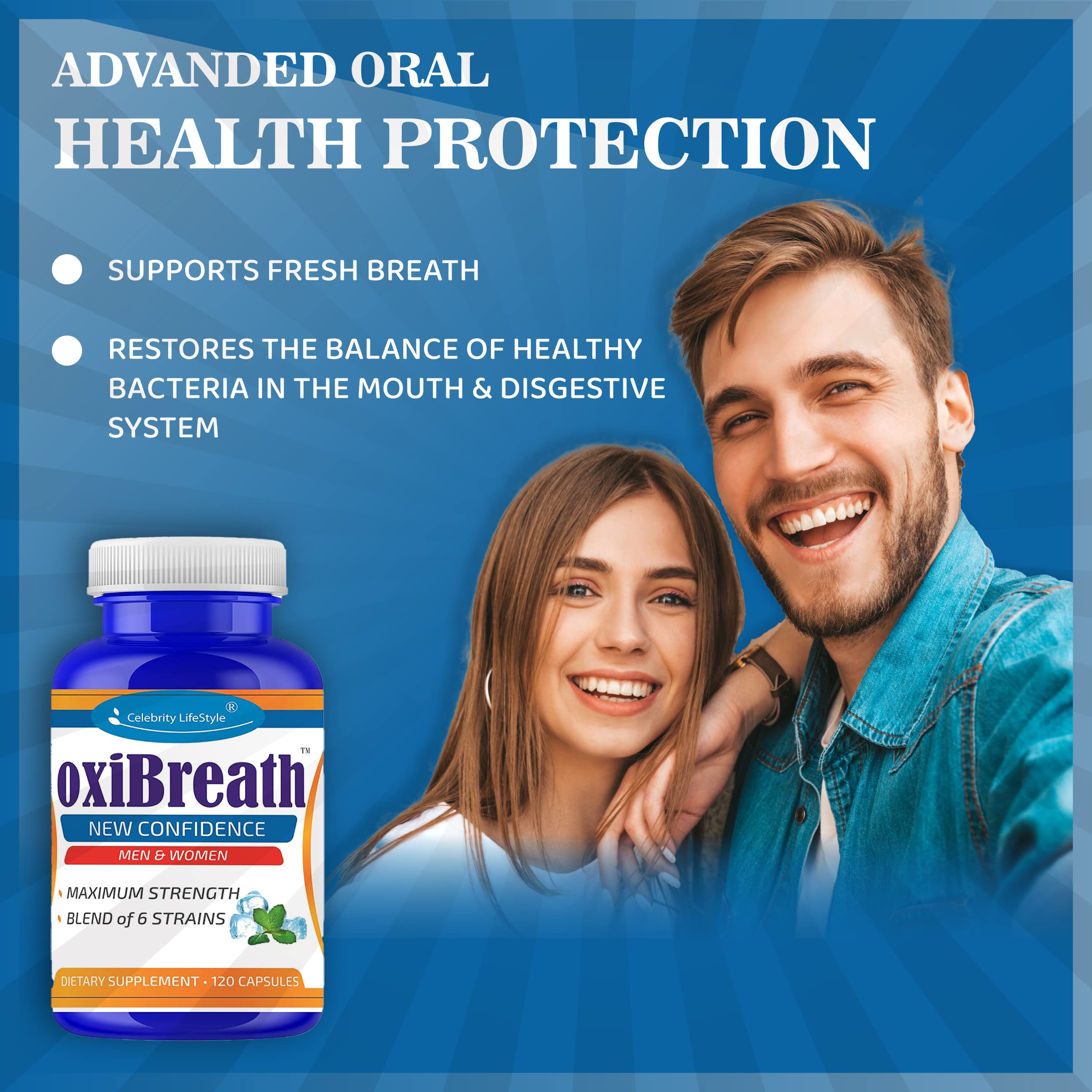 Celebrity LifeStyle Product Oxibreath Dental Probiotics for Fresh Breath, Support Fresh Breath, Vegetarian Oral Health Support, Oral Probiotics for Mouth Bad Breath for Men & Women- 120 Capsules